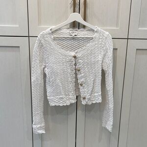 J. Crew White Textured Knit Cardigan
